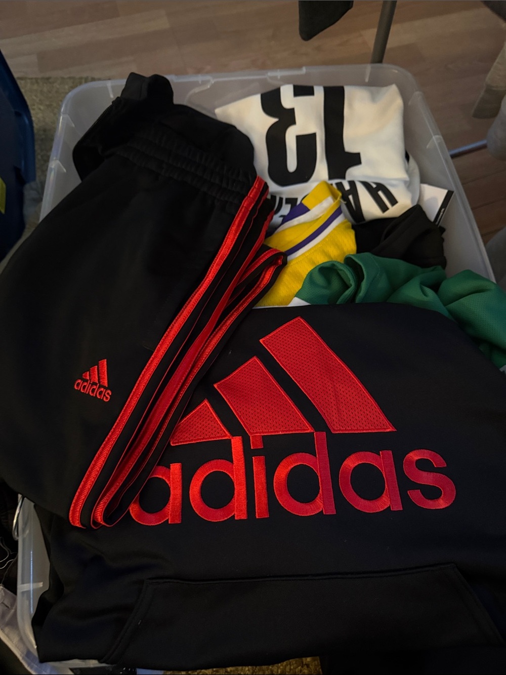 adidas Kids Black Sweatsuit with Red Stripes & Logo